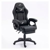 Silla gamer Sillium modelo Sillium, 100 kg, con reposapiés y almohadillas, estructura metálica, reclinable, negro